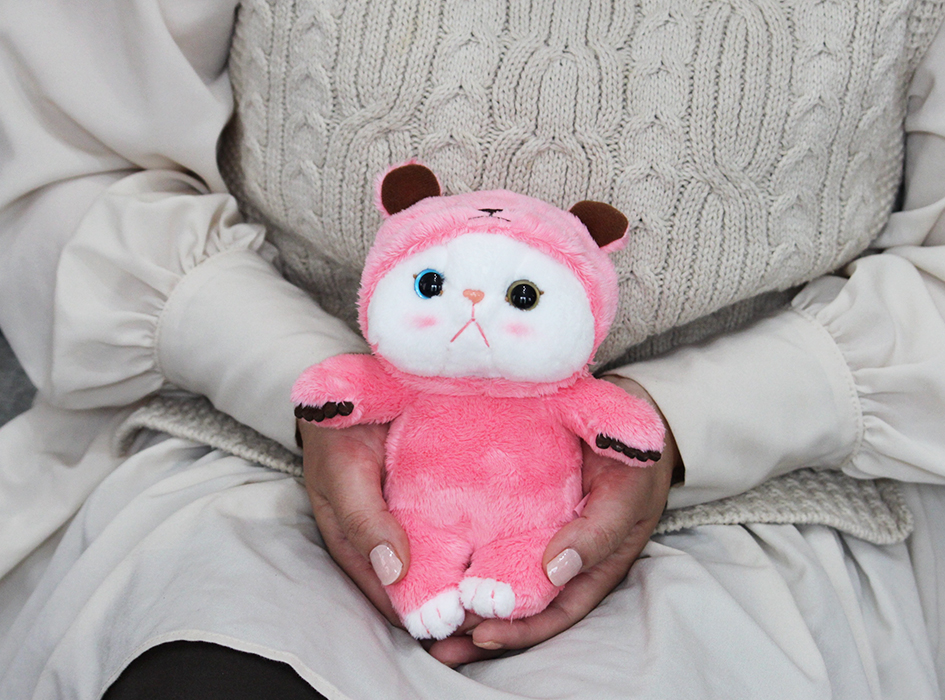 ピンクの猫 楽天市場】ぬいぐるみ 猫 ピンクずきん 白猫 Lサイズ 大